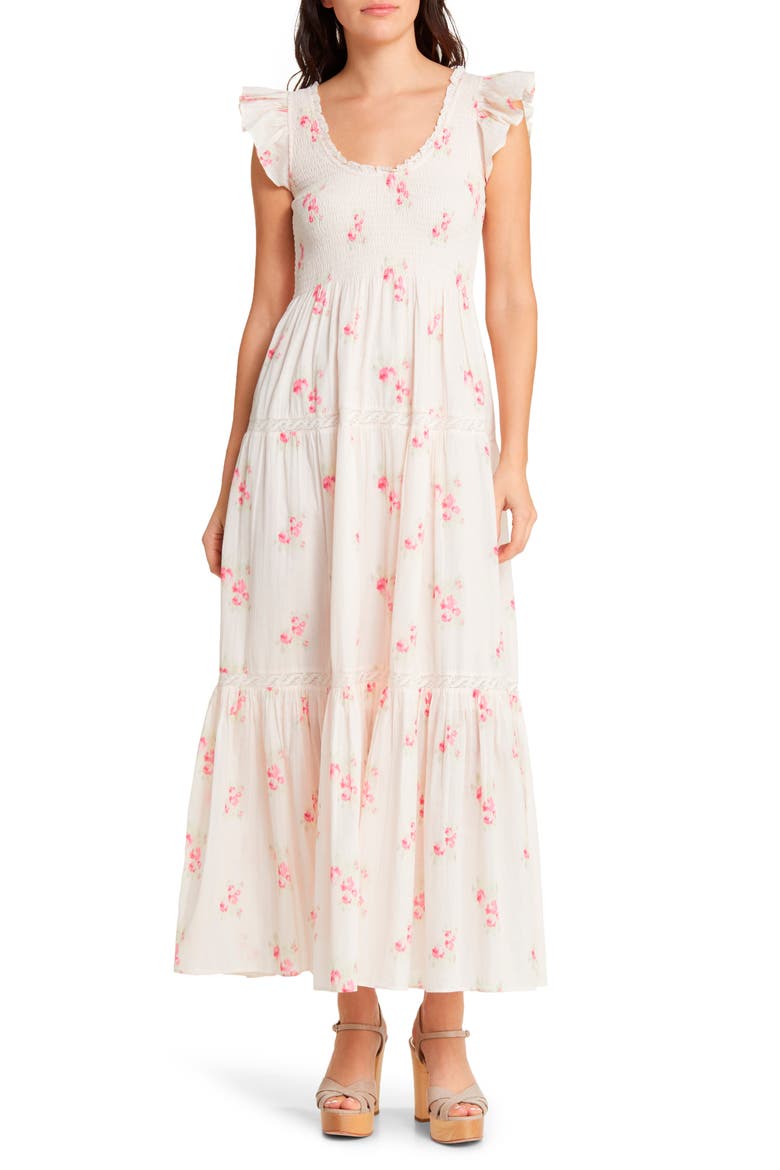 Chessie Floral Smocked Cotton Maxi Dress, Main, color, BERRY MOMENT