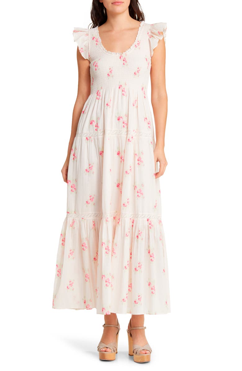 LoveShackFancy Chessie Floral Smocked Cotton Maxi Dress, Main, color, 