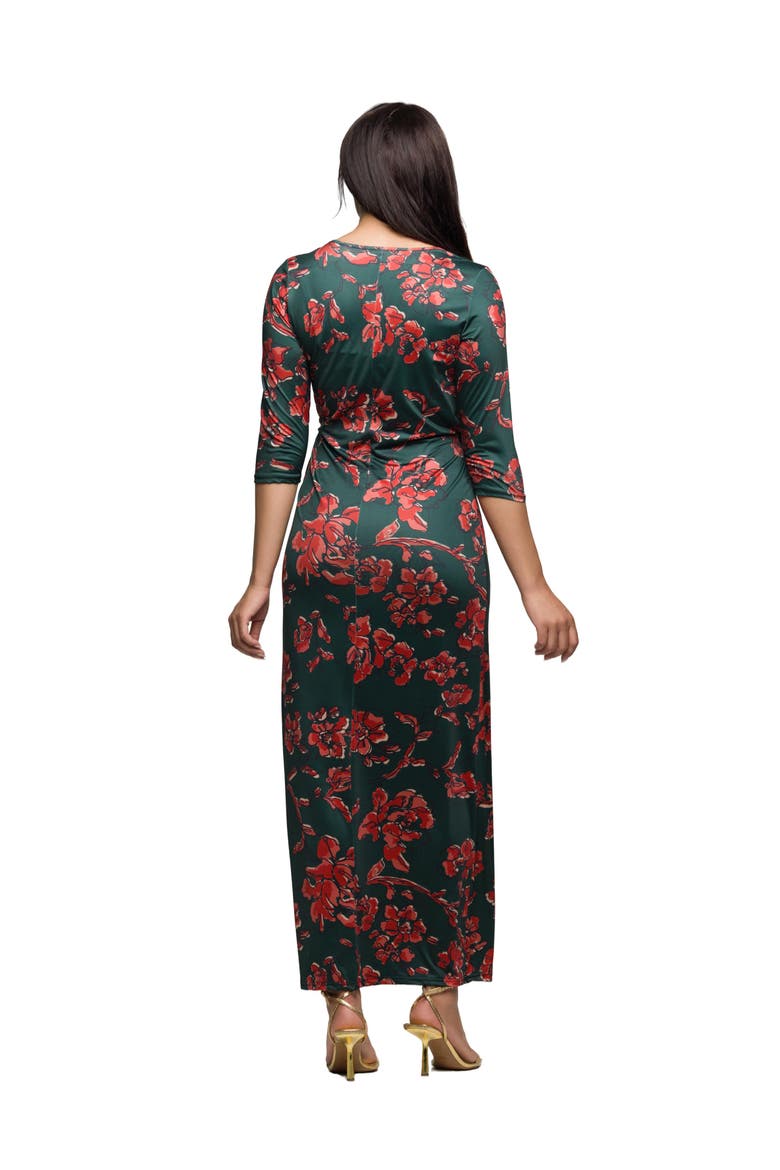 Floral Print Three Quarter Sleeve Side Slit Maxi Dress, Alternate, color, Orange Multi