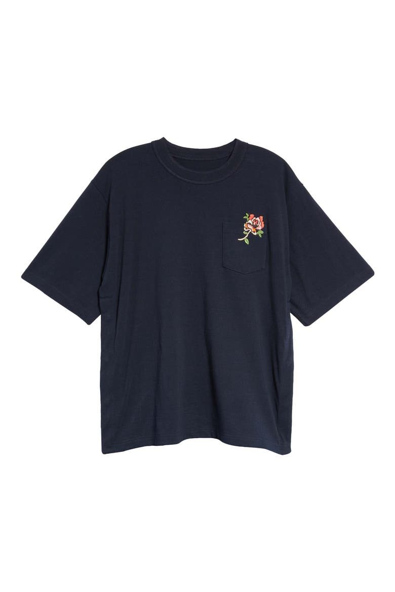 Embroidered Flower T-Shirt, Main, color, NAVY