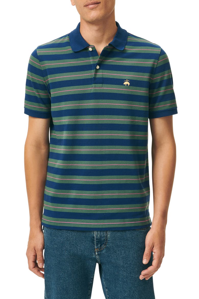 Stripe Stretch Cotton Piqué Polo, Main, color, GREEN MULTI