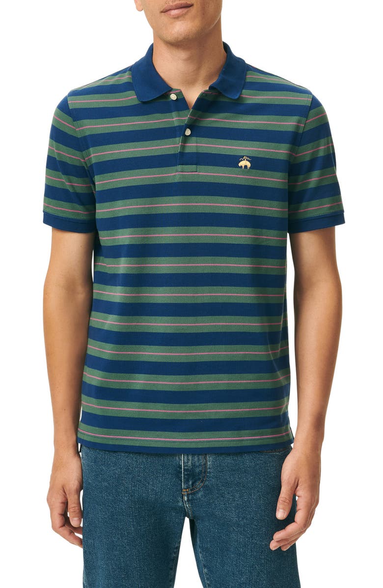 Brooks Brothers Stripe Stretch Cotton Piqué Polo, Main, color, Green Multi