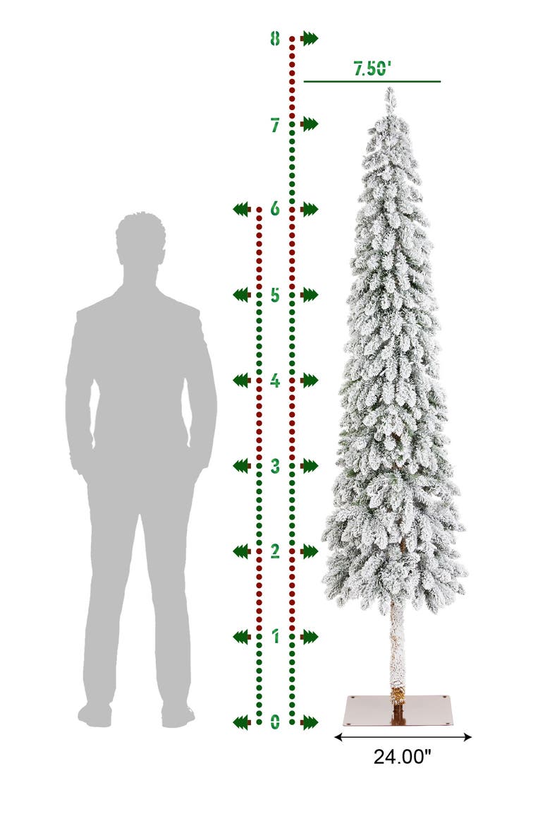 Pre-Lit Flocked Artificial Christmas Trees, Alternate, color, Green