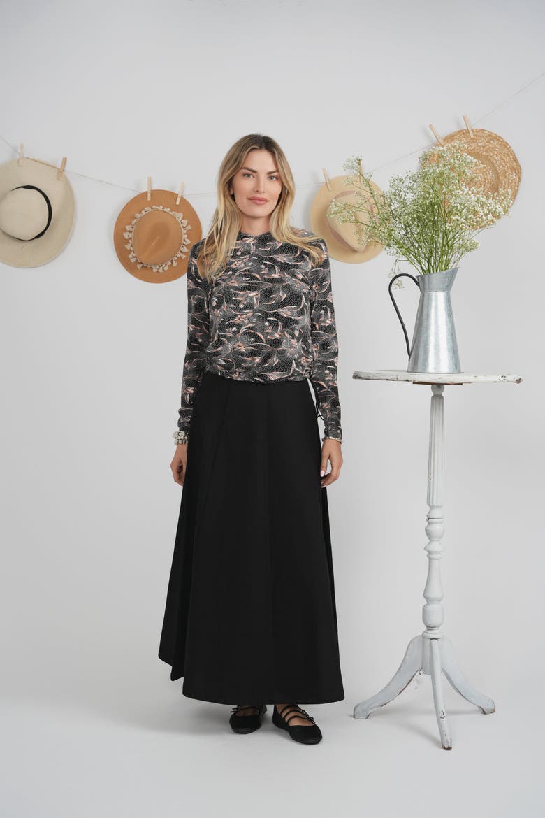 Floral Bungee V-Neck Long Sleeve Top, Alternate, color, Black/Coral