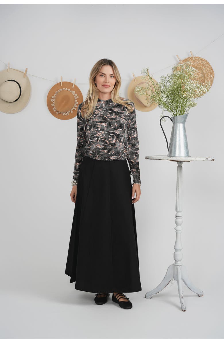 Riff Floral Bungee V-Neck Long Sleeve Top, Alternate, color, Black/Coral