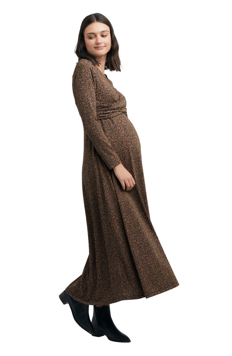 Ripe Maternity Shae Animal Print Cross Front Long Sleeve Maternity Dress, Alternate, color, 