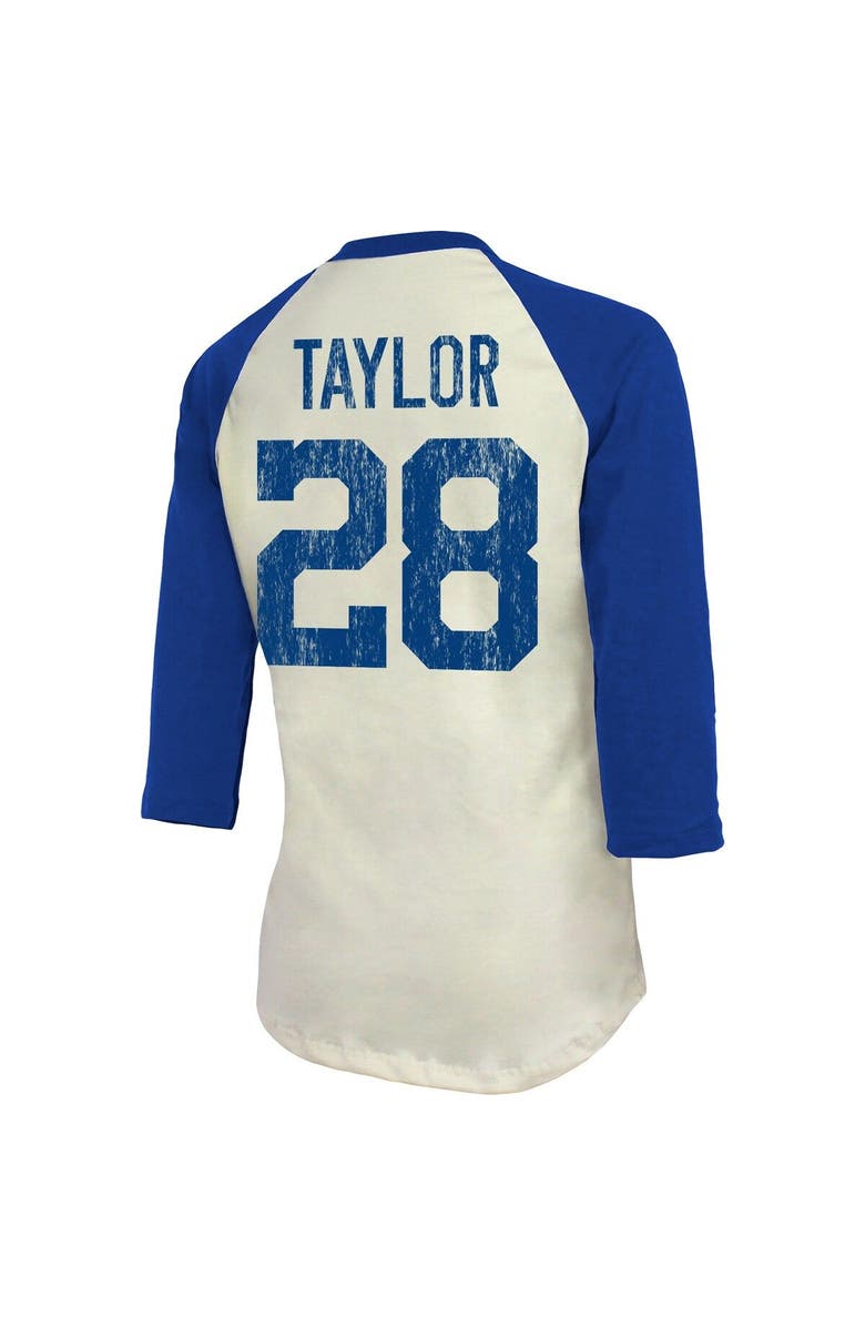 Majestic Threads Women's Majestic Threads Jonathan Taylor Cream/Royal Indianapolis Colts Player Name & Number Raglan 3/4-Sleeve T-Shirt, Alternate, color, 