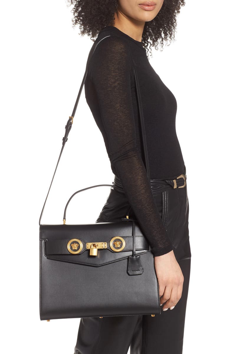 Versace Icon Leather Top Handle Shoulder Bag, Alternate, color,