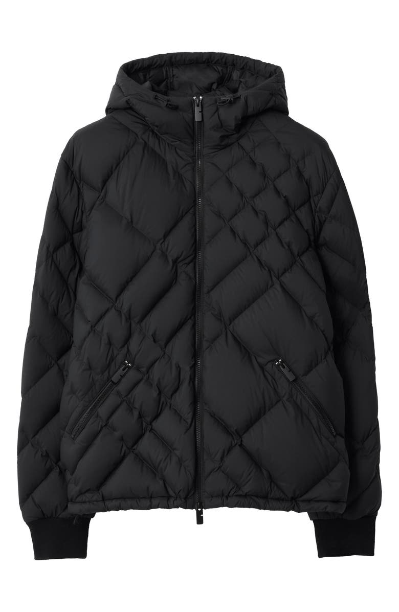 Burberry Doversgreen Check Quilted Hooded Down Puffer Jacket, Main, color, Black