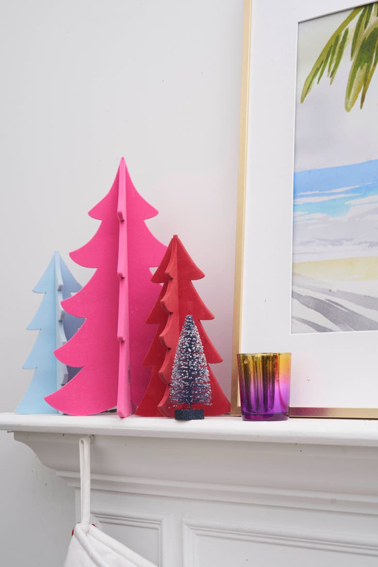 Flocked Red Tree Figurine Set of 2, Alternate, color, Red