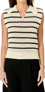 English Factory Stripe Open Stitch Collar Sweater Vest