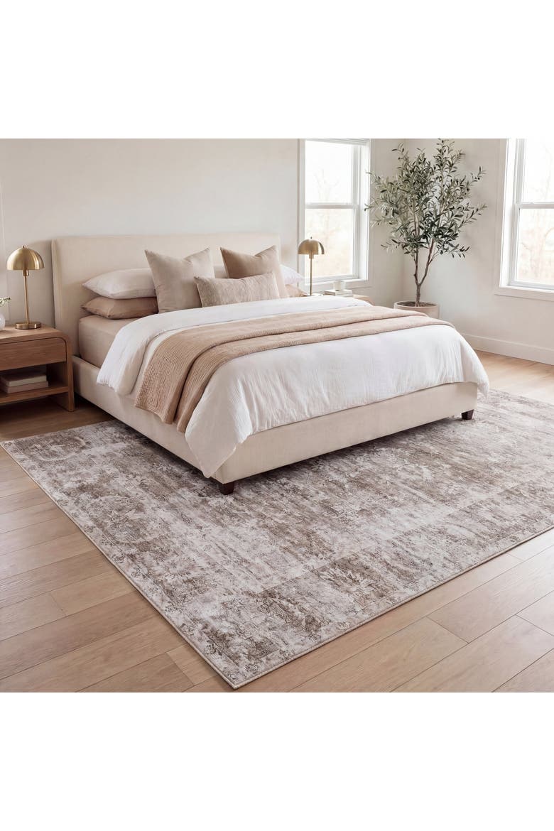 Arabella Vintage Floral Border Non-Slip Machine-Washable Beige/Cream 9 ft. x 12 ft. Area Rug, Alternate, color, Beige/Cream