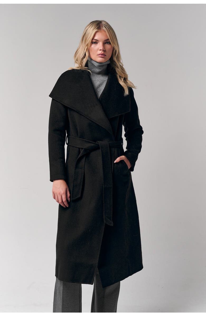 Le Fafo Draped Collar Wrap Coat, Alternate, color, Black