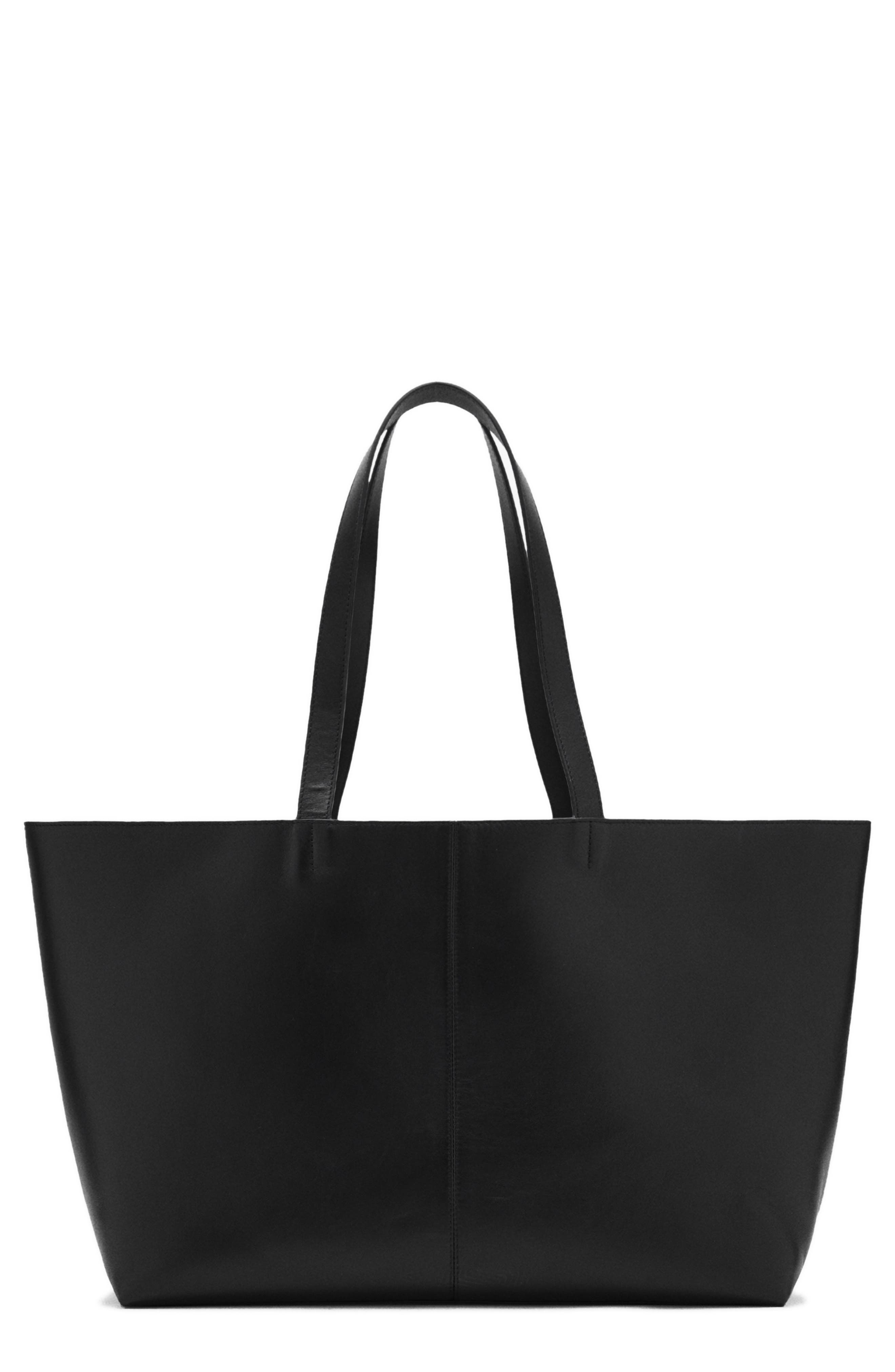 MANGO Leather Shopper Bag, Main, color, 