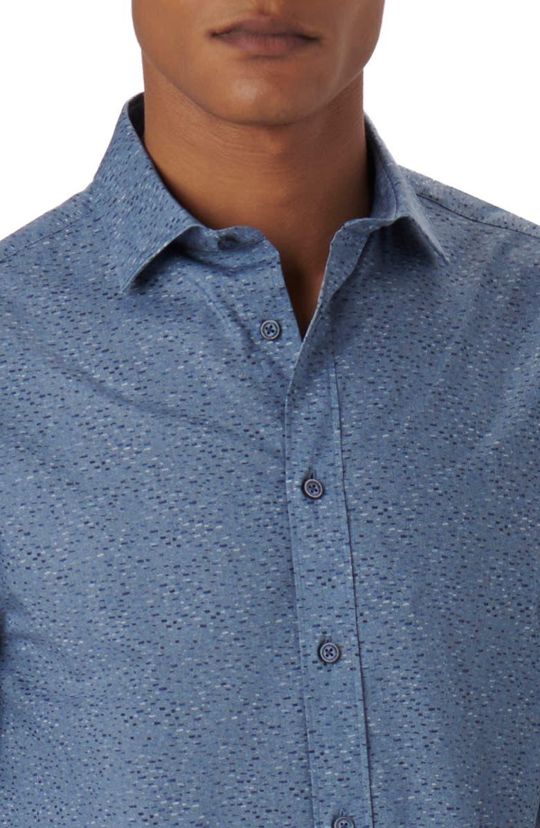 Bugatchi Axel Stria Print Stretch Cotton Button-Up Shirt, Alternate, color, Dusty-Blue