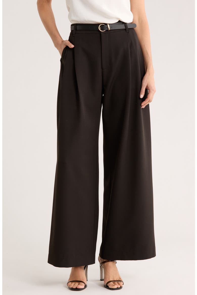 Double Pleat Wide Leg Pants, Main, color, BLACK