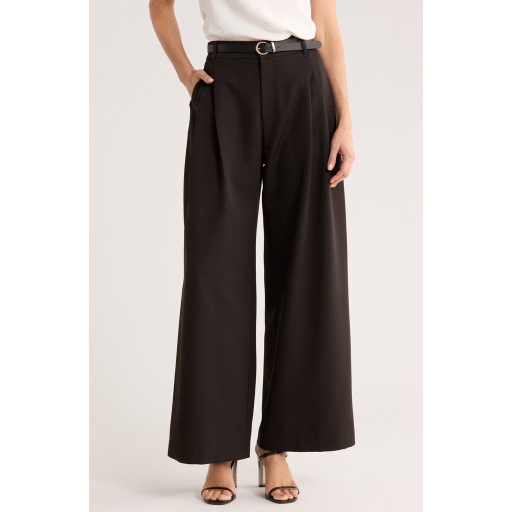 Gemma + Jane Double Pleat Wide Leg Pants In Black