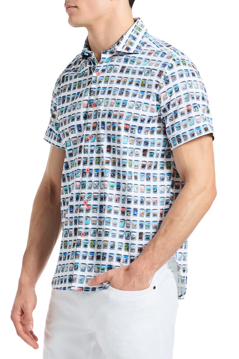 Paradis Portal Short Sleeve Stretch Cotton Button-Up Shirt, Alternate, color, WHITE MULTI