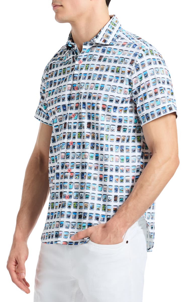 Robert Graham Paradis Portal Short Sleeve Stretch Cotton Button-Up Shirt, Alternate, color, White Multi