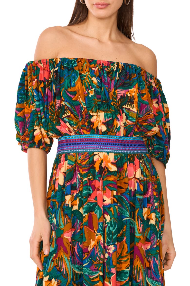 Off the Shoulder Handkerchief Hem Dress, Alternate, color, GREEN MULTI