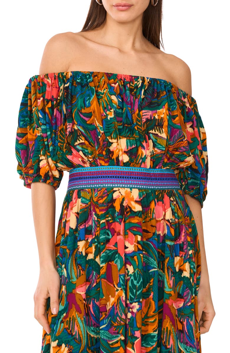 Vince Camuto Off the Shoulder Handkerchief Hem Dress, Alternate, color, Green Multi