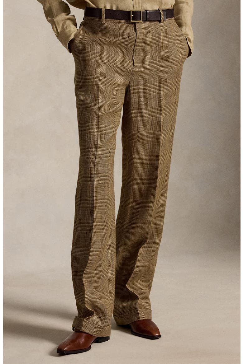 High Waist Glen Check Linen Pants, Alternate, color, BROWN/ TAN GLEN CHECK