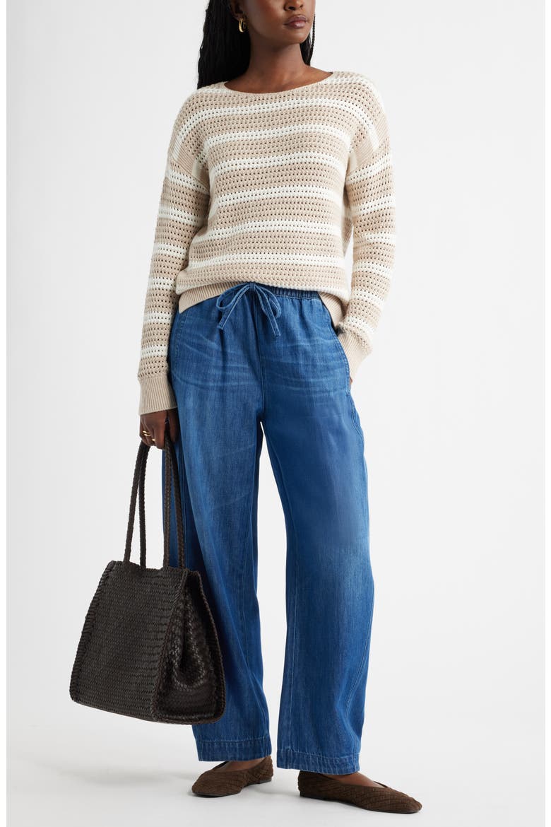 Open Stitch Cotton Blend Sweater, Alternate, color, TAN- IVORY MATTY STRIPE