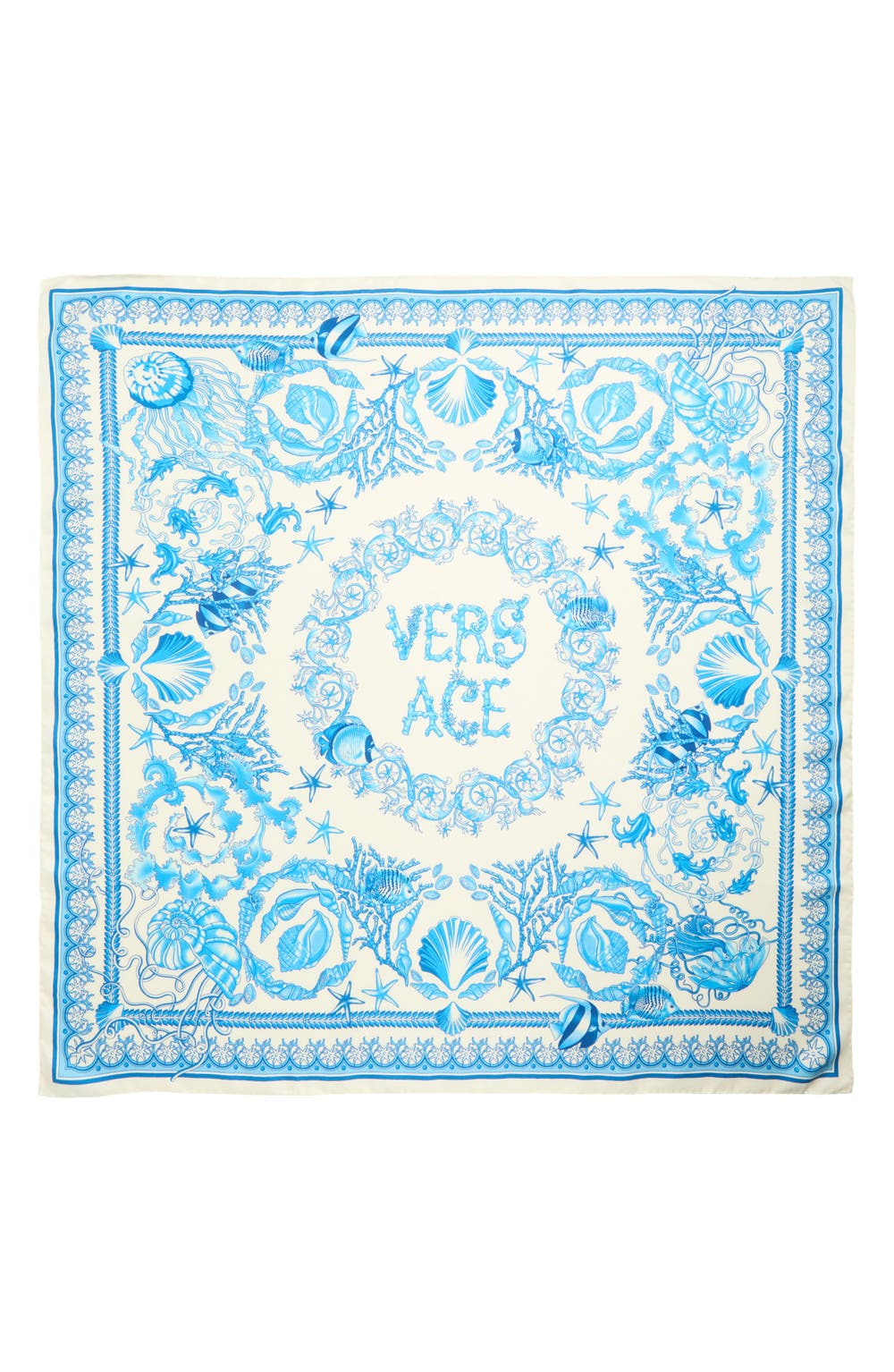 Underwater Barocco Silk Square Scarf, color, EGGSHELL BRIGHT BLUE