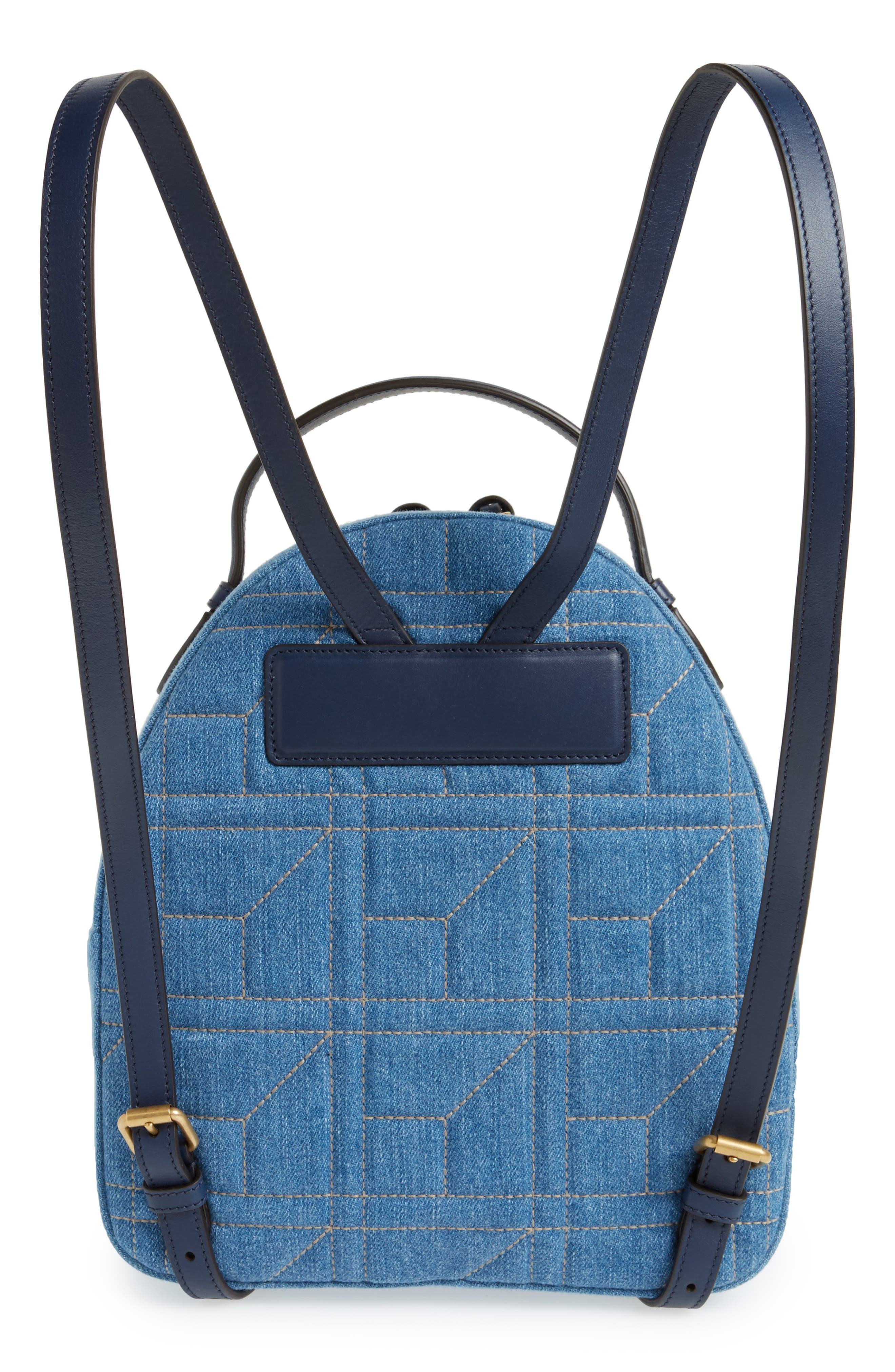 Gucci GG Marmont 2.0 Imitation Pearl Embellished Denim Backpack, Alternate, color, 