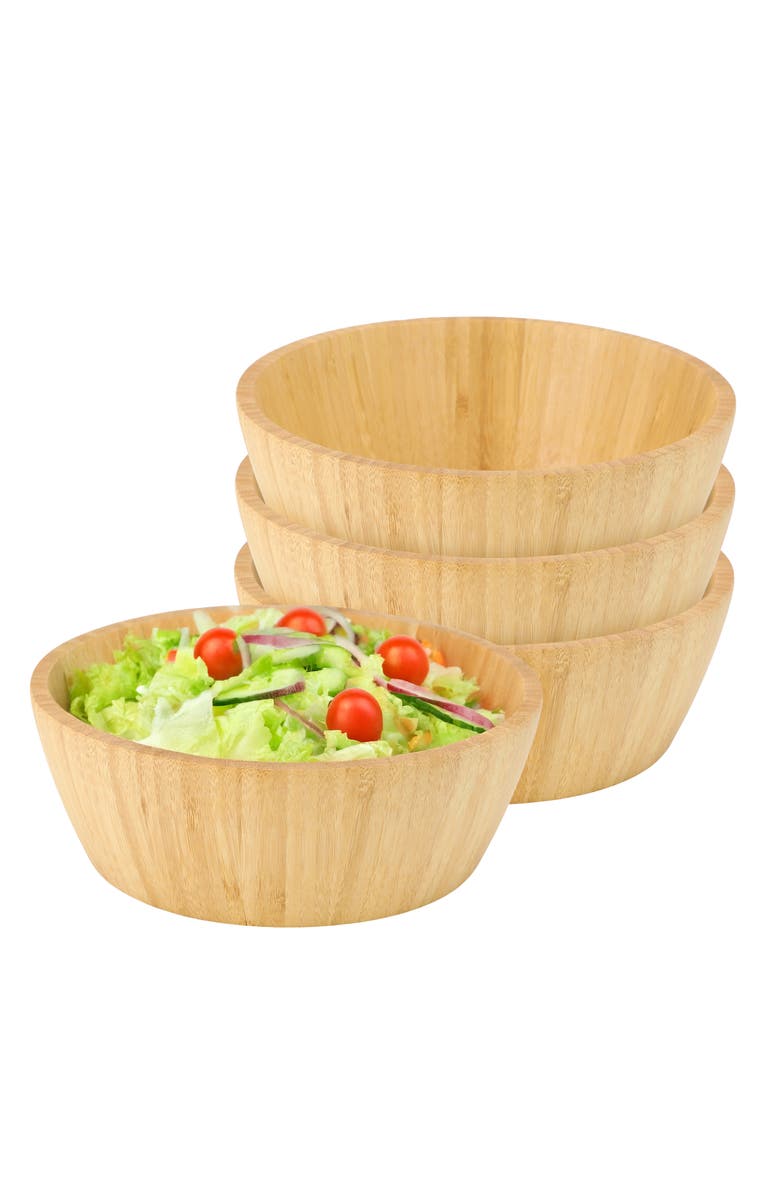 Megachef 4 Piece 8 Inch Wood Salad Bowl Set, Main, color, Bamboo