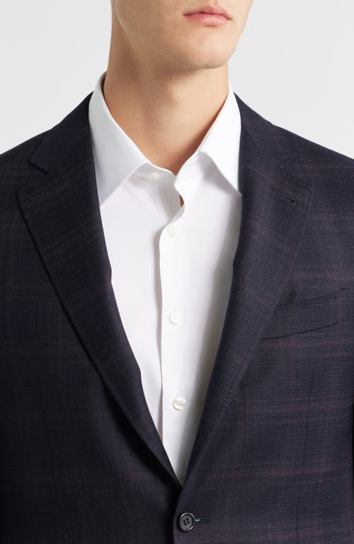 Canali Kei Trim Fit Dark Red Plaid Super 130s Wool Sport Coat In Blue