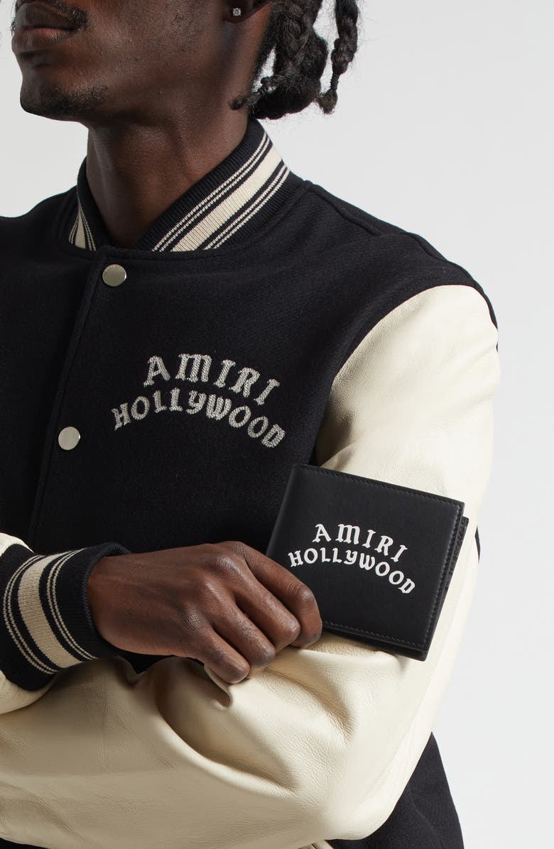 AMIRI Hollywood Logo Leather Bifold Wallet, Alternate, color, Black