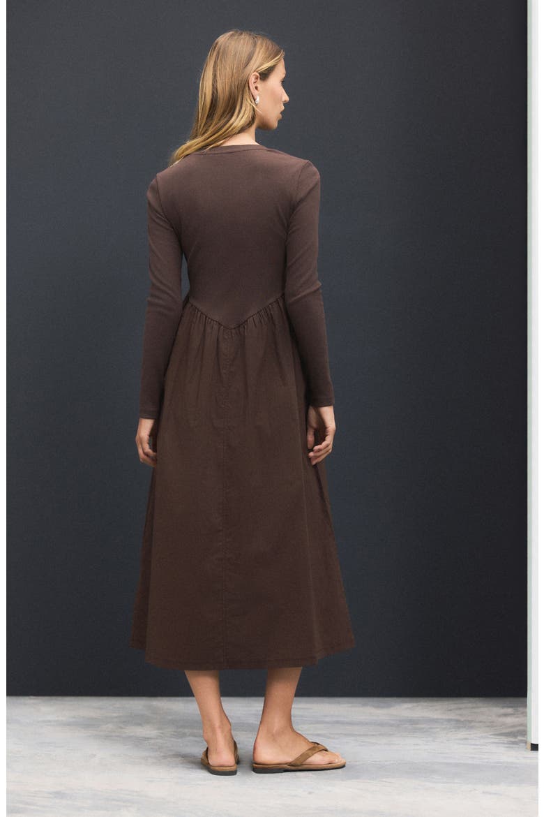 Long Sleeve Mixed Media Midi Dress, Alternate, color, BROWN