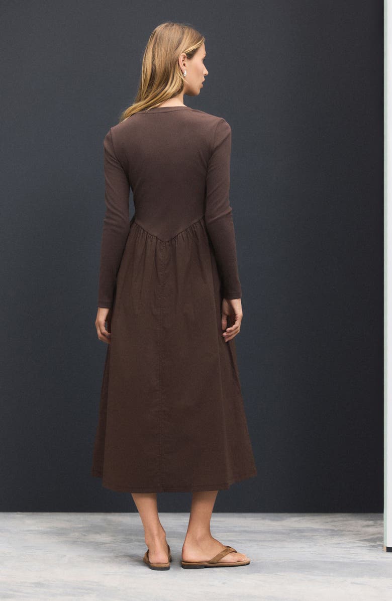 NEXT Long Sleeve Mixed Media Midi Dress, Alternate, color, Brown