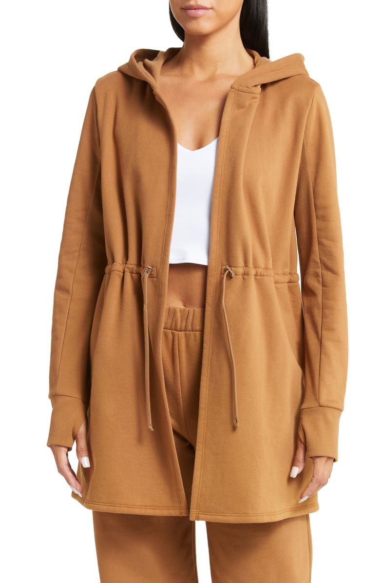Beyond Yoga On the Go Open Front Hooded Jacket, Main, color, Toffee