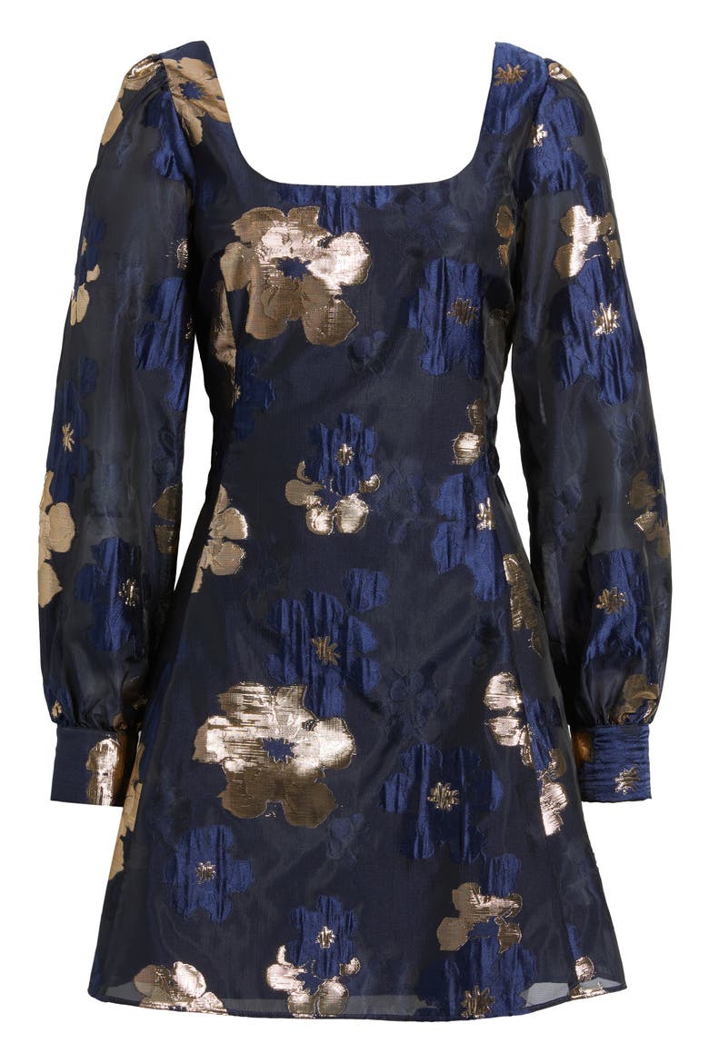 Metallic Floral Jacquard Minidress, Alternate, color, NAVY MULTI LUREX