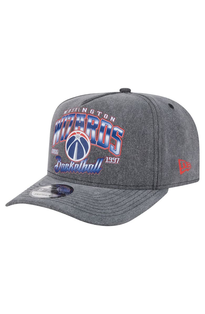 New Era Men's New Era Charcoal Washington Wizards Throwback Washed Pre-Curved 9FIFTY Snapback Hat, Main, color, Charcoal