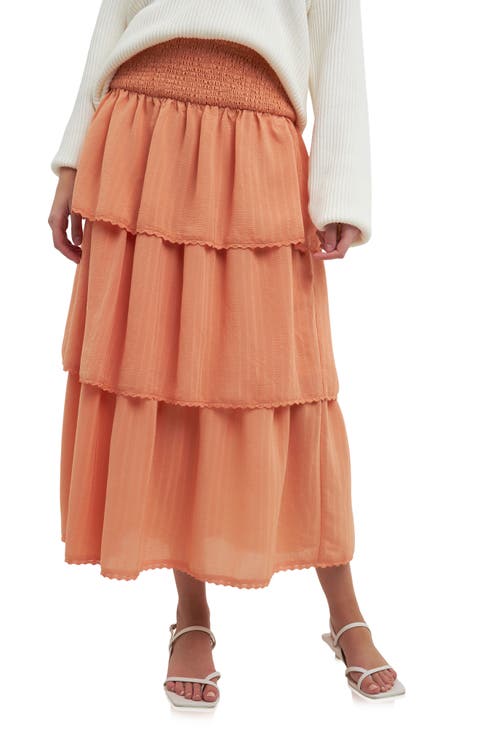 Smock Waist Tiered Ruffle Skirt