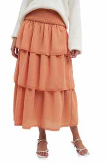 Free the Roses Smock Waist Tiered Ruffle Skirt