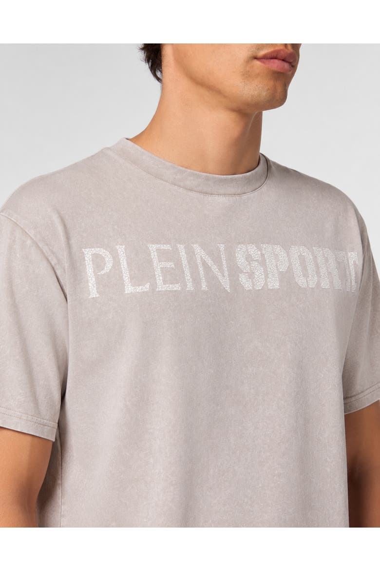 Washed Round Neck T-Shirt Crackle Scratch Men, Alternate, color, beige