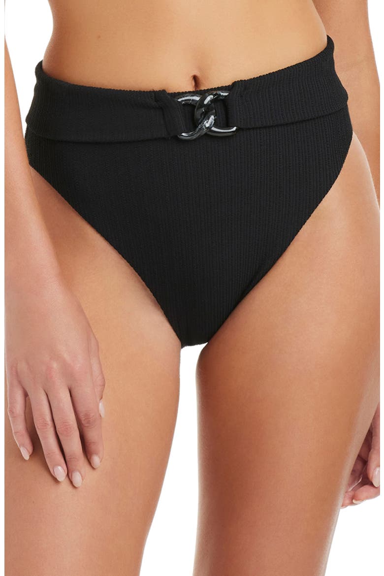 Rib High Waist Bikini Bottoms, Main, color, BLACK
