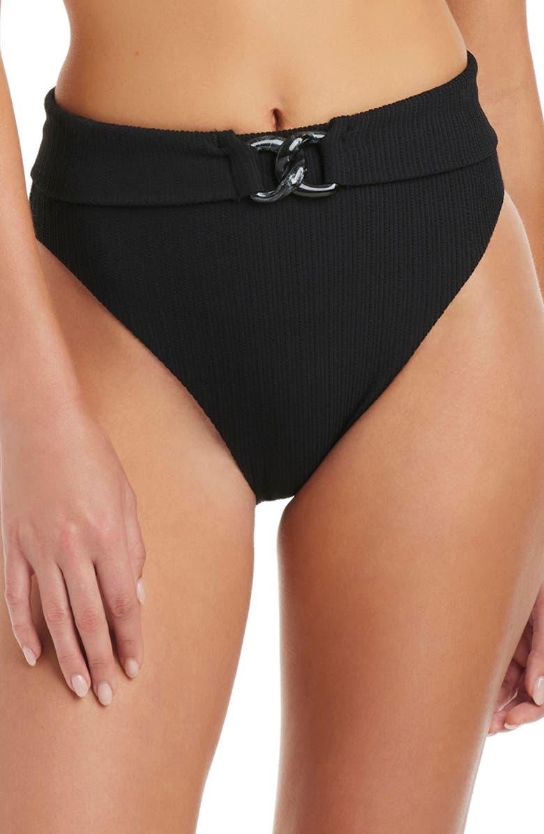 Sanctuary Rib High Waist Bikini Bottoms, Main, color, Black