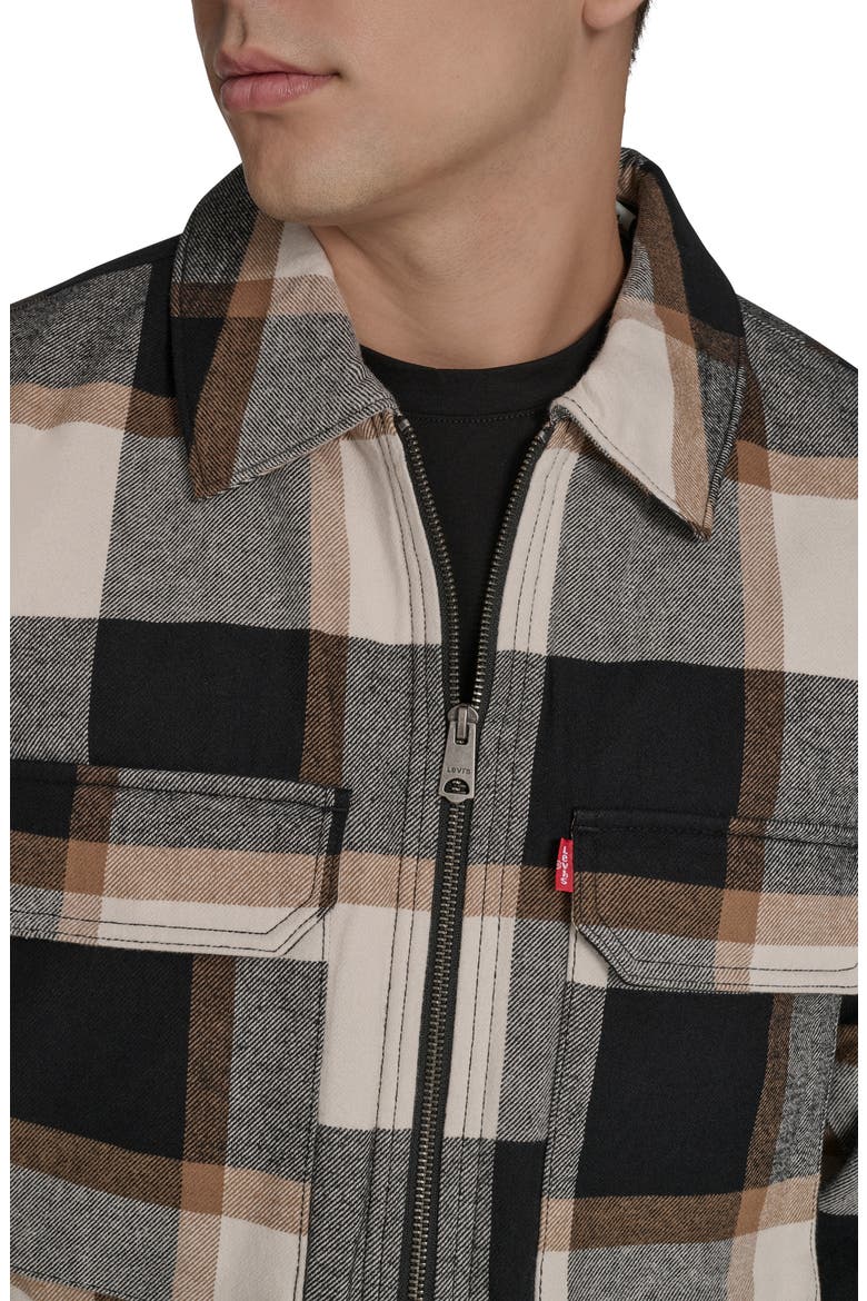 Insulated Plaid Cotton Flannel Zip-Up Shirt Jacket, Alternate, color, BLACK/ CARAMEL