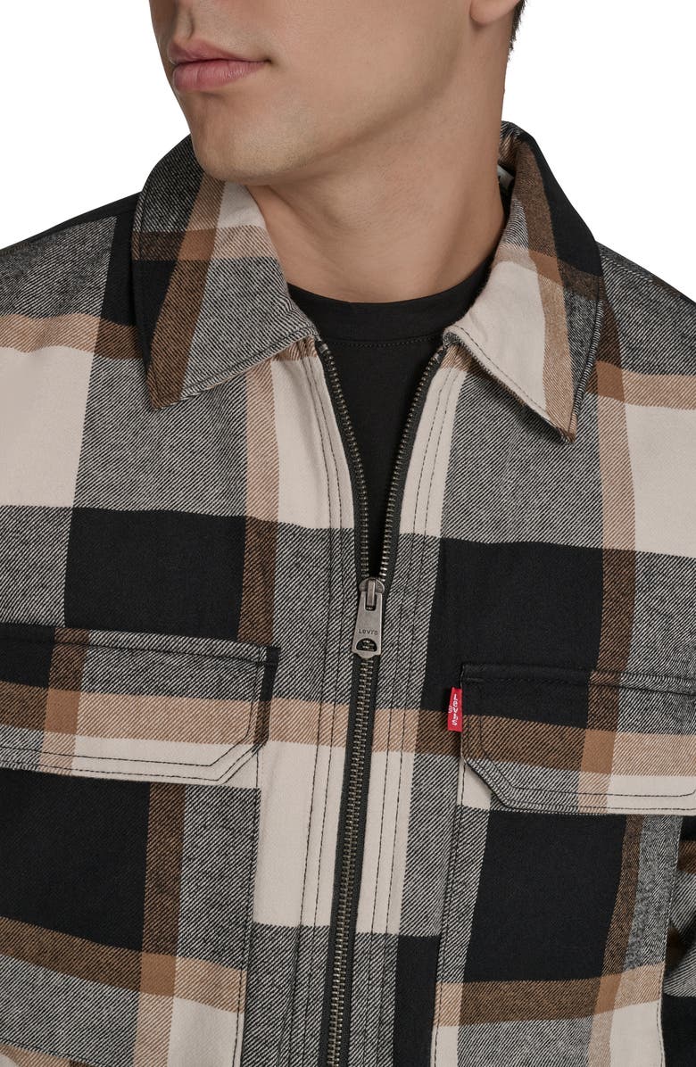 Levi's Insulated Plaid Cotton Flannel Zip-Up Shirt Jacket, Alternate, color, Black/ Caramel