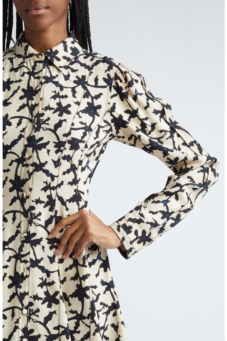 Roanne Abstract Print Long Sleeve Mini Shirtdress, Alternate, color, MOONSTONE