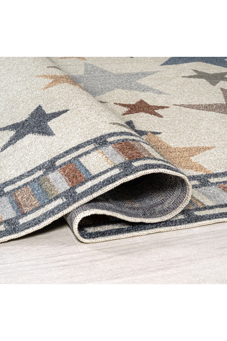 Star Gazer Geometric Machine-Washable Area Rug, Alternate, color, Ivory/Blue/Orange