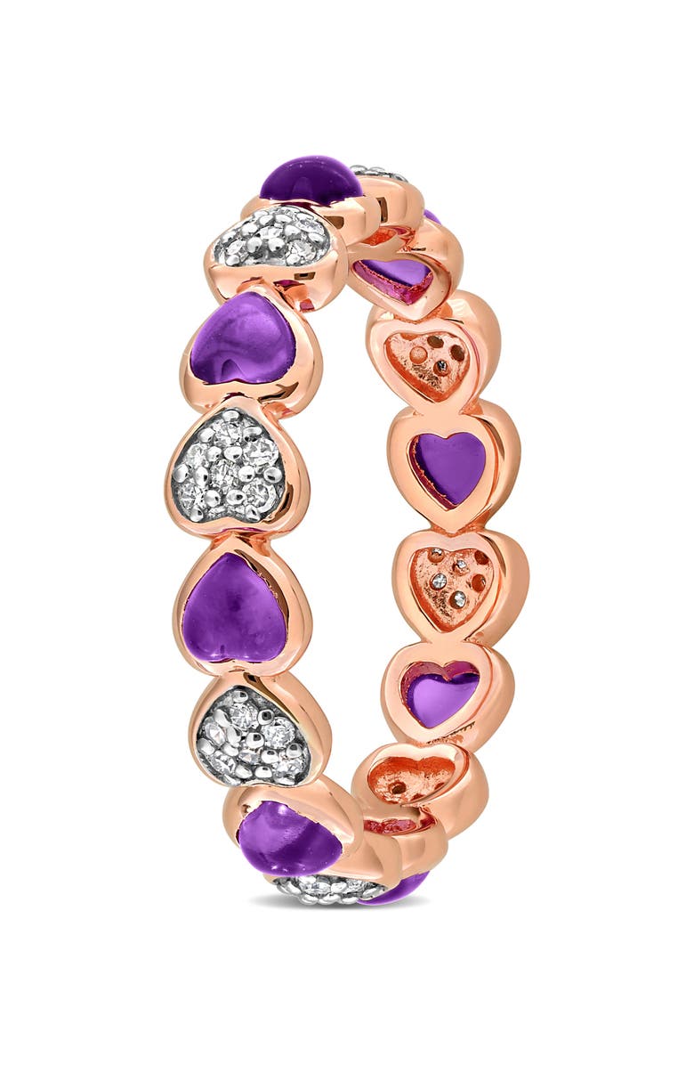 DELMAR African Amethyst & Diamond Heart Eternity Band Ring, Alternate, color, Purple