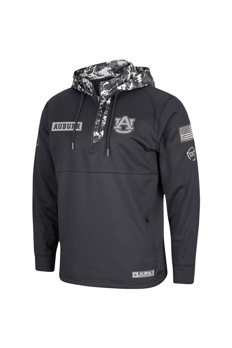 Men's Colosseum Charcoal Auburn Tigers OHT Military Appreciation Digi Camo Quarter-Zip Hoodie, Alternate, color, Charcoal