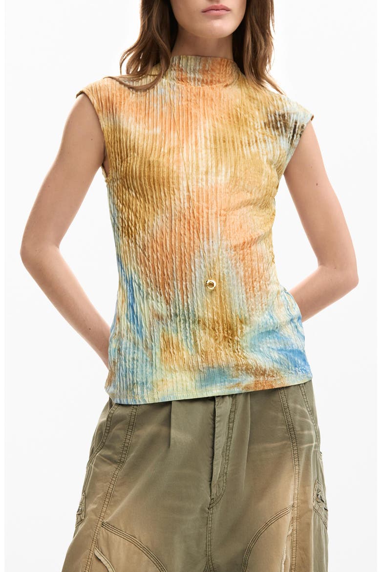 Tie Dye Funnel Neck T-Shirt, Main, color, OFF WHITE