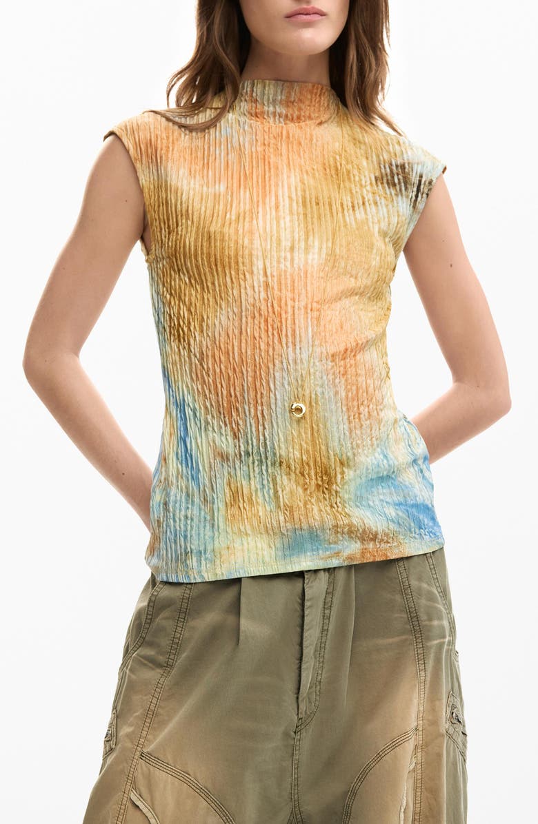 Desigual Tie Dye Funnel Neck T-Shirt, Main, color, 